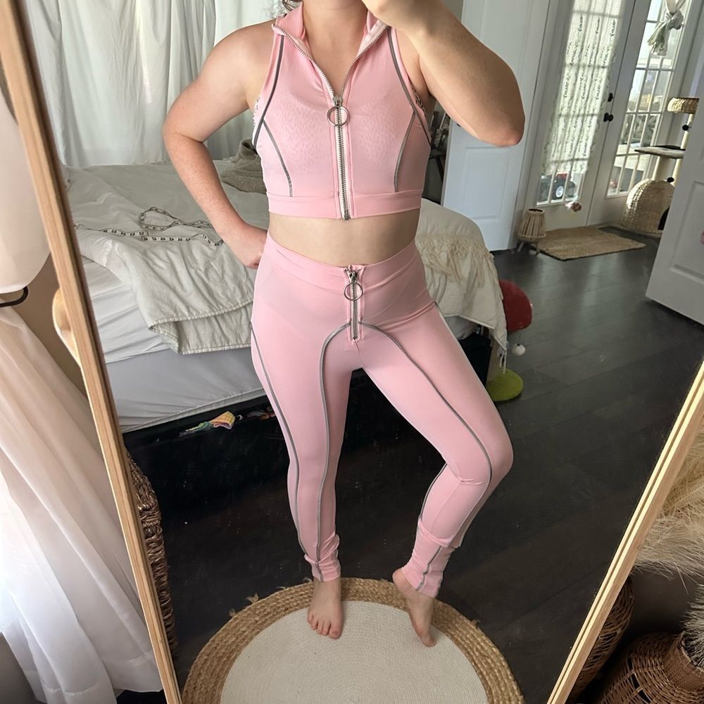 Dolls Kill Club Exx Pink Silver 2 Piece Set Tank and Leggings
